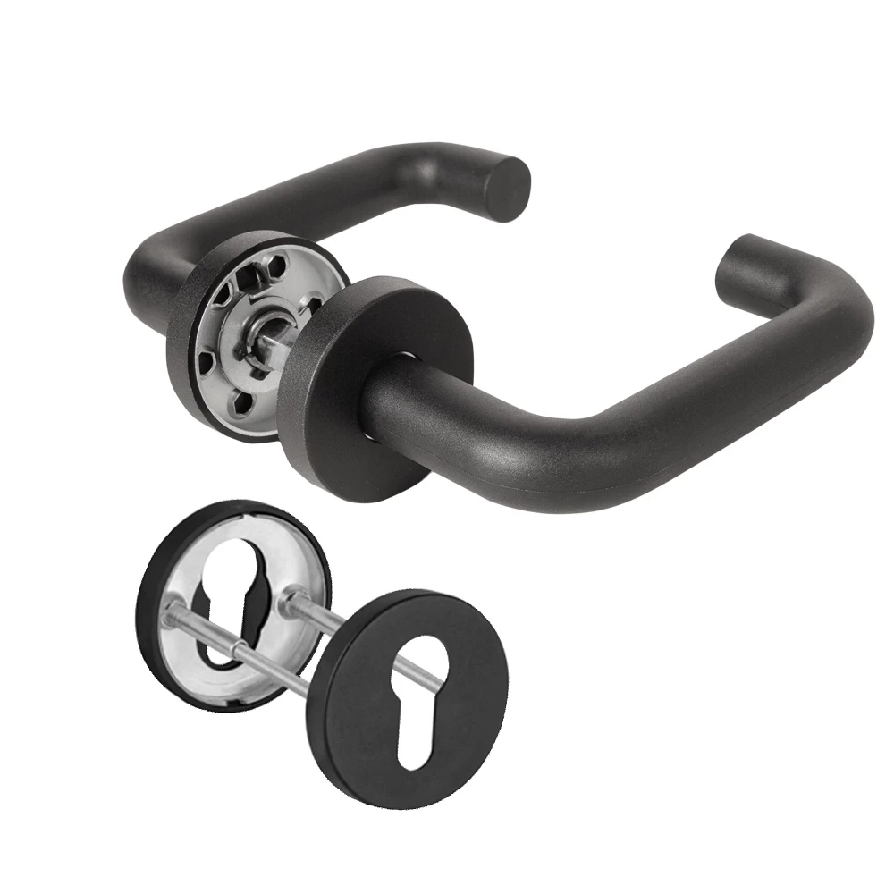Фото Комплект дверных ручек с накладками под цилиндр FR.DH57.0219 NE (DH-0219 NE) 9x140 мм, BL-24 черный