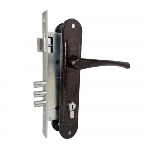 Замок врезной цилиндровый с защёлкой в комплекте с ручкой ЗВ4-85/07 (медь антик), 4 кл.